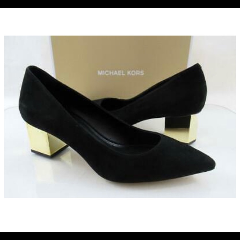 Michael Kors Petra Block Heel Pointed Toe Pumps Black